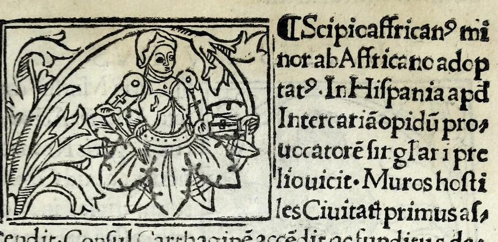 An illustration from Historia illvst. Romanorvm a Iano vsq. ad captam a Gotthis vrbem, 1510, leaf 49
