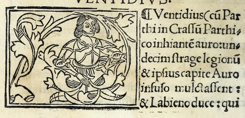 An illustration from Historia illvst. Romanorvm a Iano vsq. ad captam a Gotthis vrbem, 1510, leaf 52