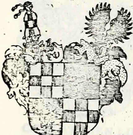 An illustration from Historia insignium illustrium sev Operis heraldici pars specialis : continens delineationem insignium plerorumque regum, ducum principum, comitum & baronum in cultiori Europa, cum explicatione singularum tesserarum, & multis ad familiarum decora titulos atque jura spectantibus, nec non tabulis aeneis scuta galeasq : in opere explicata obtutui exponentibus & indicibus necessariis, 1680, leaf 86