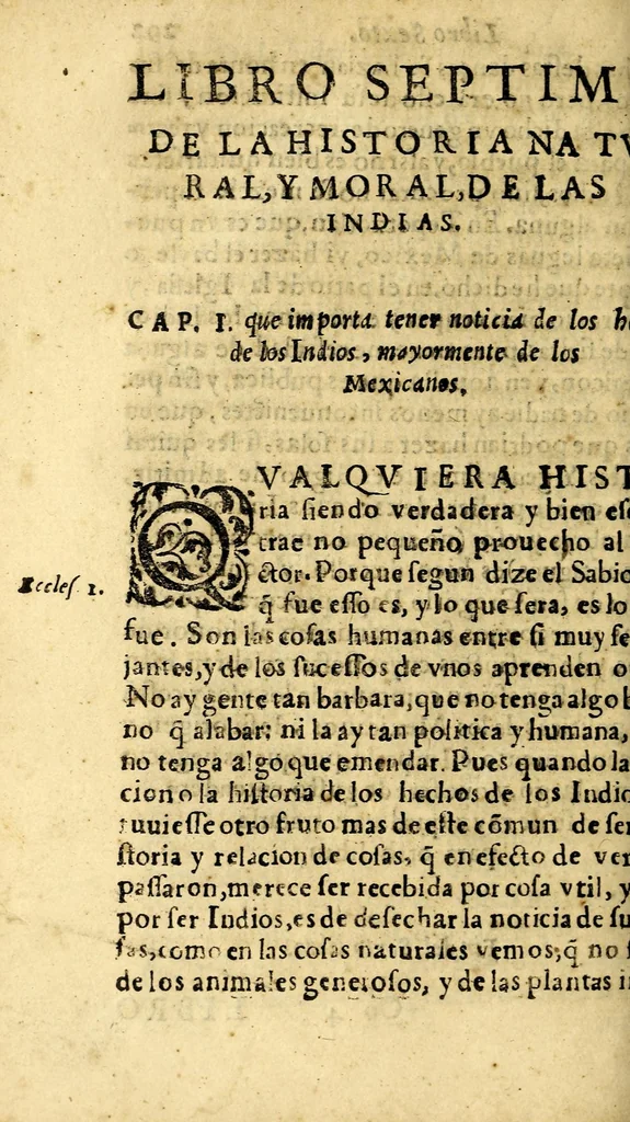 An illustration from Historia natural y moral de las Indias. : En que se tratan las cosas notables del cielo, y elementos, metales ... y guerras de los Indios., 1591, leaf 588