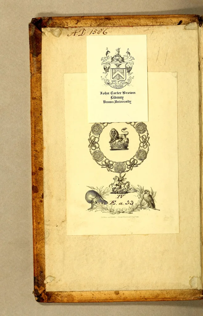 An illustration from Historia nauigationis in Brasiliam, quae et America dicitur. : Qua describitur autoris nauigatio, quaéque in mari vidit memoriae prodenda: Villagagnonis in America gesta: Brasiliensium victus & mores, à nostris admodum alieni, cum eorum linguae dialogo: animalia etiam, arbores, atque herbae, reliquáque singularia & nobis penitùs incognita., 1586, leaf 2