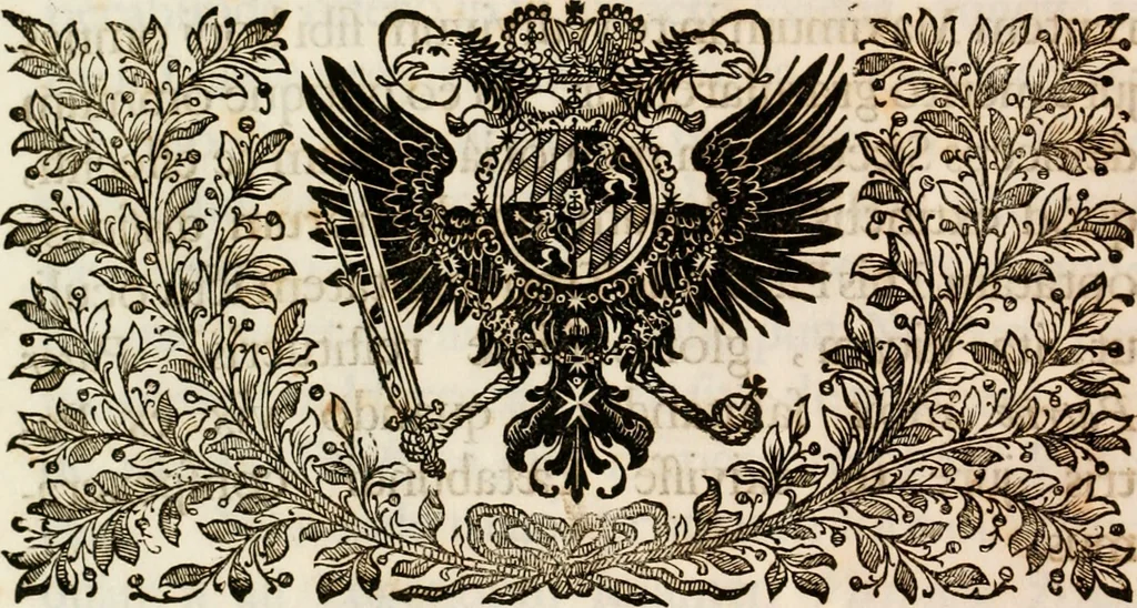 An illustration from Historica notitia rerum Boicarum : symbolis ac figuris aeneis illustrata : in funere Caroli VII. Romanorum Imperatoris semp. aug. virtutum triumpho, solemnium quondam occasione exequiarum, accommodata : cui accedit in fine oratio funebris in laudem optimi ejusdem Caesaris, anno 1745 habita, 1746, leaf 13