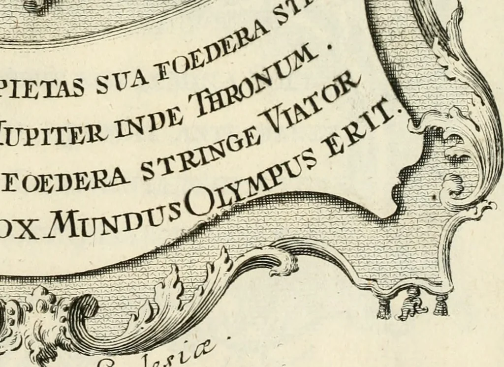 An illustration from Historica notitia rerum Boicarum : symbolis ac figuris aeneis illustrata : in funere Caroli VII. Romanorum Imperatoris semp. aug. virtutum triumpho, solemnium quondam occasione exequiarum, accommodata : cui accedit in fine oratio funebris in laudem optimi ejusdem Caesaris, anno 1745 habita, 1746, leaf 90