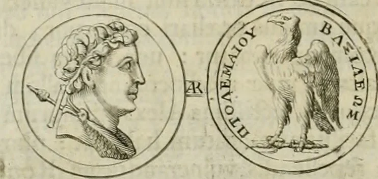 An illustration from Historia Ptolemaeorum Aegypti regum : ad fidem numismatum accommodata, 1701, leaf 185