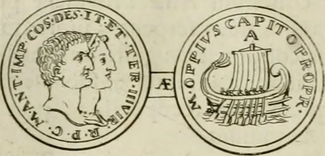 An illustration from Historia Ptolemaeorum Aegypti regum : ad fidem numismatum accommodata, 1701, leaf 215