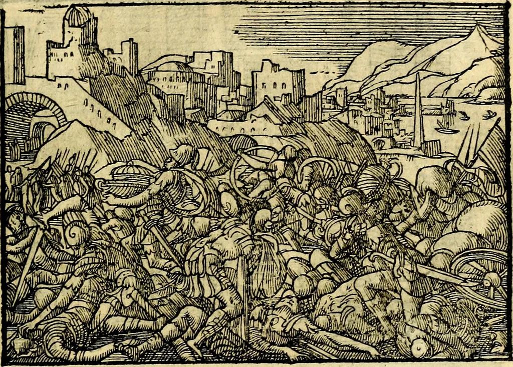 An illustration from Historiarvm memorabilivm ex Exodo, sequentibusq́ [] libris descriptio, 1558, leaf 126