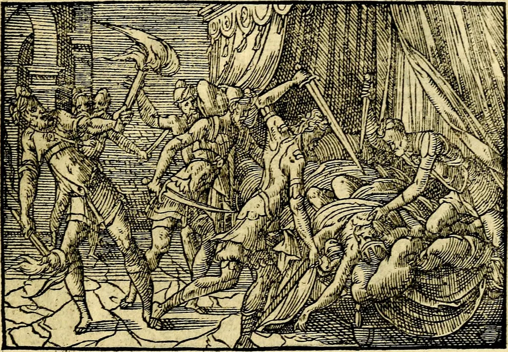 An illustration from Historiarvm memorabilivm ex Exodo, sequentibusq́ [] libris descriptio, 1558, leaf 128