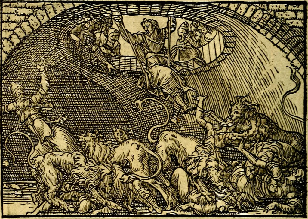 An illustration from Historiarvm memorabilivm ex Exodo, sequentibusq́ [] libris descriptio, 1558, leaf 141