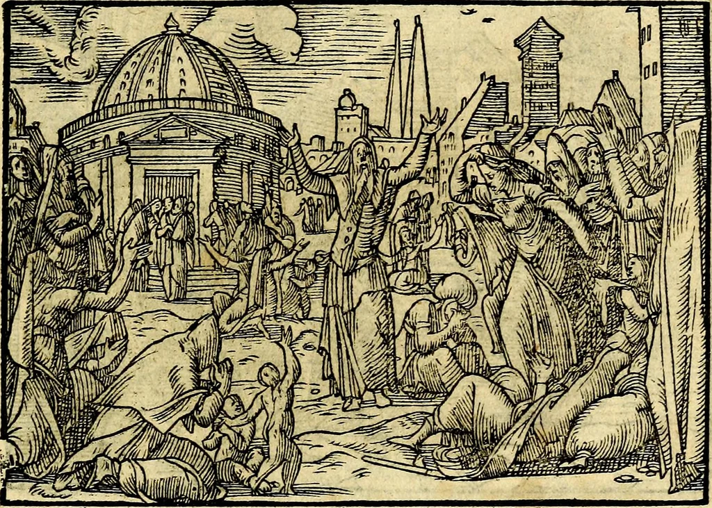 An illustration from Historiarvm memorabilivm ex Exodo, sequentibusq́ [] libris descriptio, 1558, leaf 144