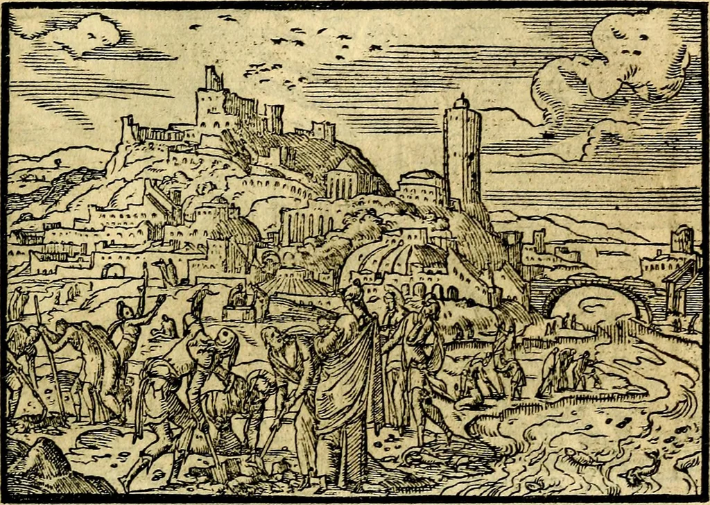 An illustration from Historiarvm memorabilivm ex Exodo, sequentibusq́ [] libris descriptio, 1558, leaf 28