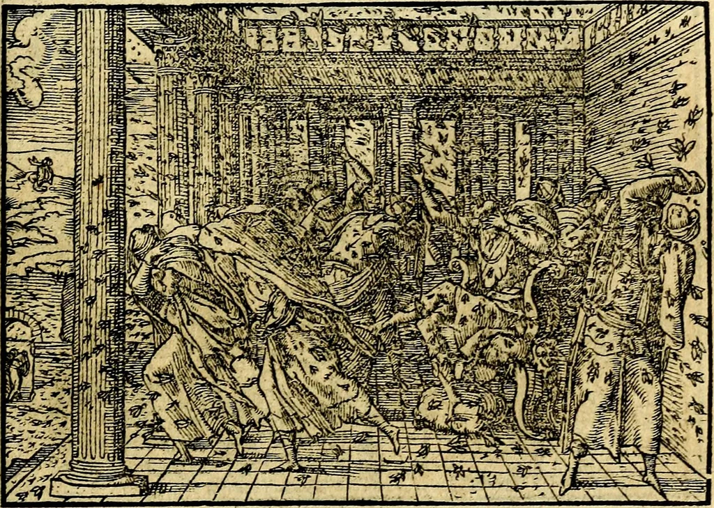 An illustration from Historiarvm memorabilivm ex Exodo, sequentibusq́ [] libris descriptio, 1558, leaf 32