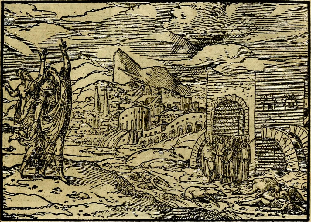 An illustration from Historiarvm memorabilivm ex Exodo, sequentibusq́ [] libris descriptio, 1558, leaf 36