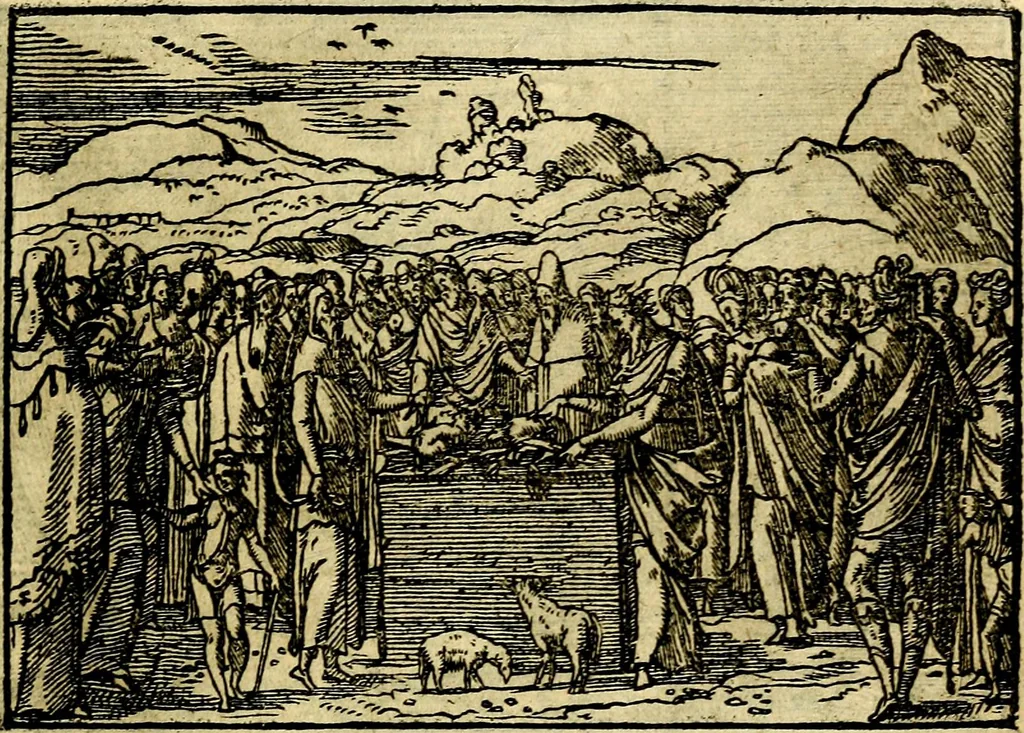 An illustration from Historiarvm memorabilivm ex Exodo, sequentibusq́ [] libris descriptio, 1558, leaf 42