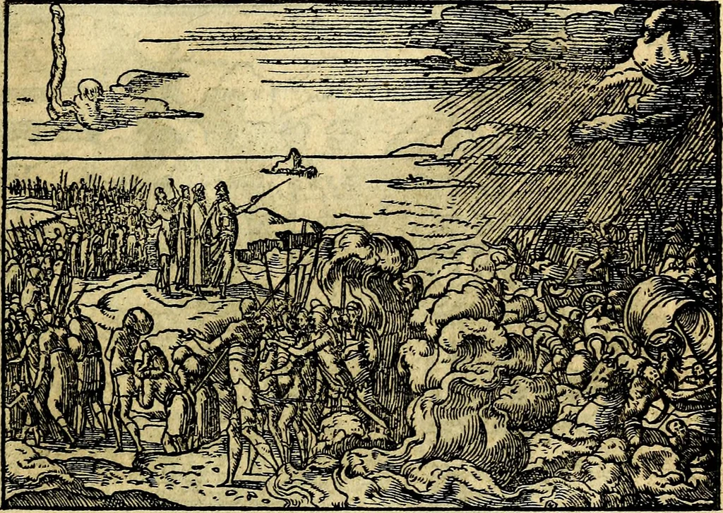 An illustration from Historiarvm memorabilivm ex Exodo, sequentibusq́ [] libris descriptio, 1558, leaf 44