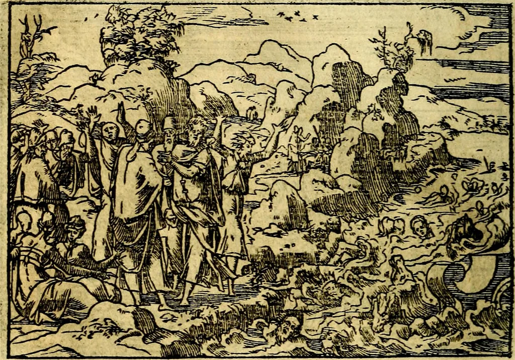An illustration from Historiarvm memorabilivm ex Exodo, sequentibusq́ [] libris descriptio, 1558, leaf 45