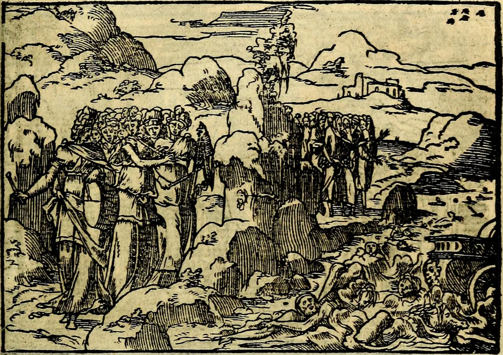 An illustration from Historiarvm memorabilivm ex Exodo, sequentibusq́ [] libris descriptio, 1558, leaf 46