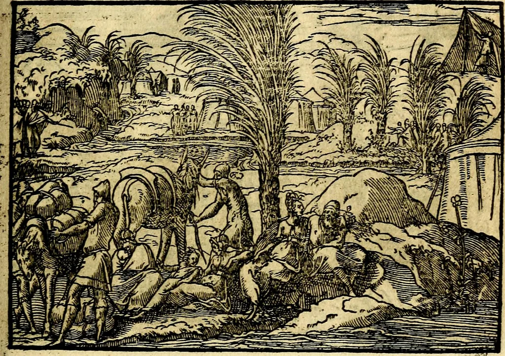An illustration from Historiarvm memorabilivm ex Exodo, sequentibusq́ [] libris descriptio, 1558, leaf 48