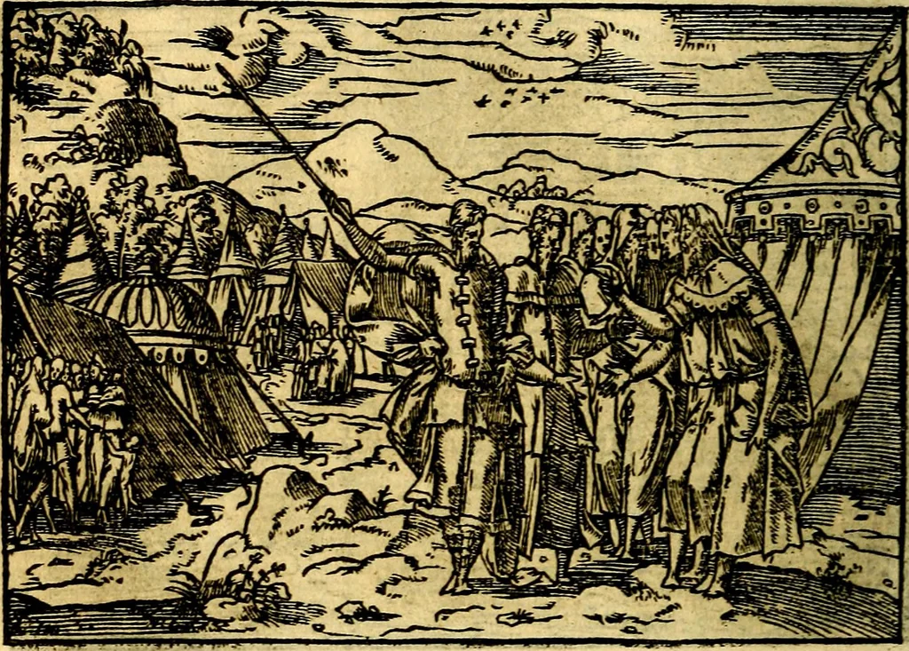 An illustration from Historiarvm memorabilivm ex Exodo, sequentibusq́ [] libris descriptio, 1558, leaf 49