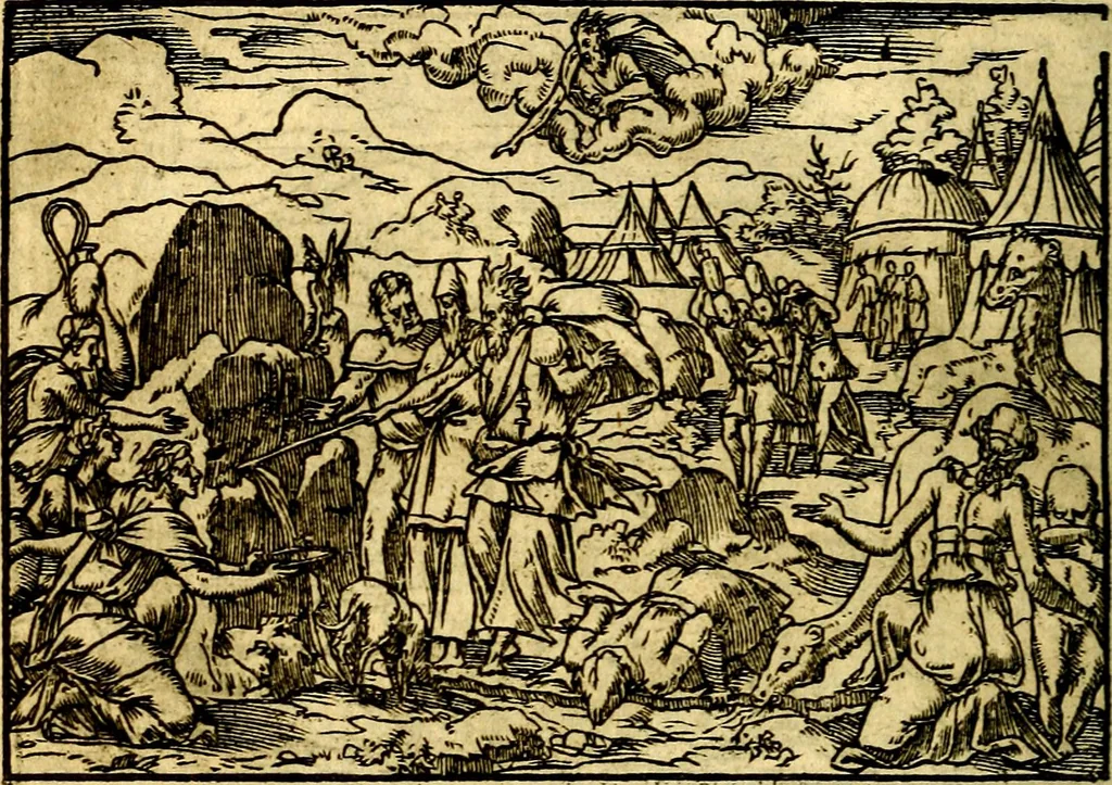 An illustration from Historiarvm memorabilivm ex Exodo, sequentibusq́ [] libris descriptio, 1558, leaf 55