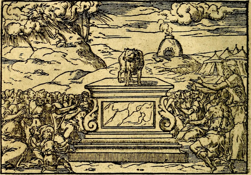 An illustration from Historiarvm memorabilivm ex Exodo, sequentibusq́ [] libris descriptio, 1558, leaf 63