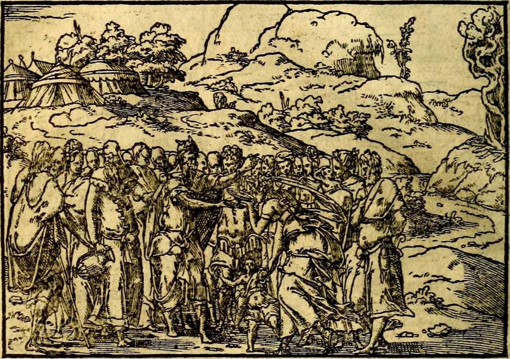 An illustration from Historiarvm memorabilivm ex Exodo, sequentibusq́ [] libris descriptio, 1558, leaf 67