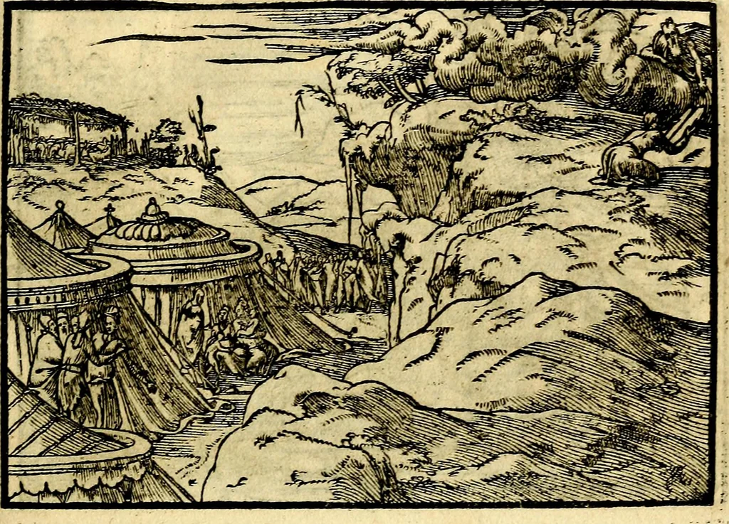 An illustration from Historiarvm memorabilivm ex Exodo, sequentibusq́ [] libris descriptio, 1558, leaf 72