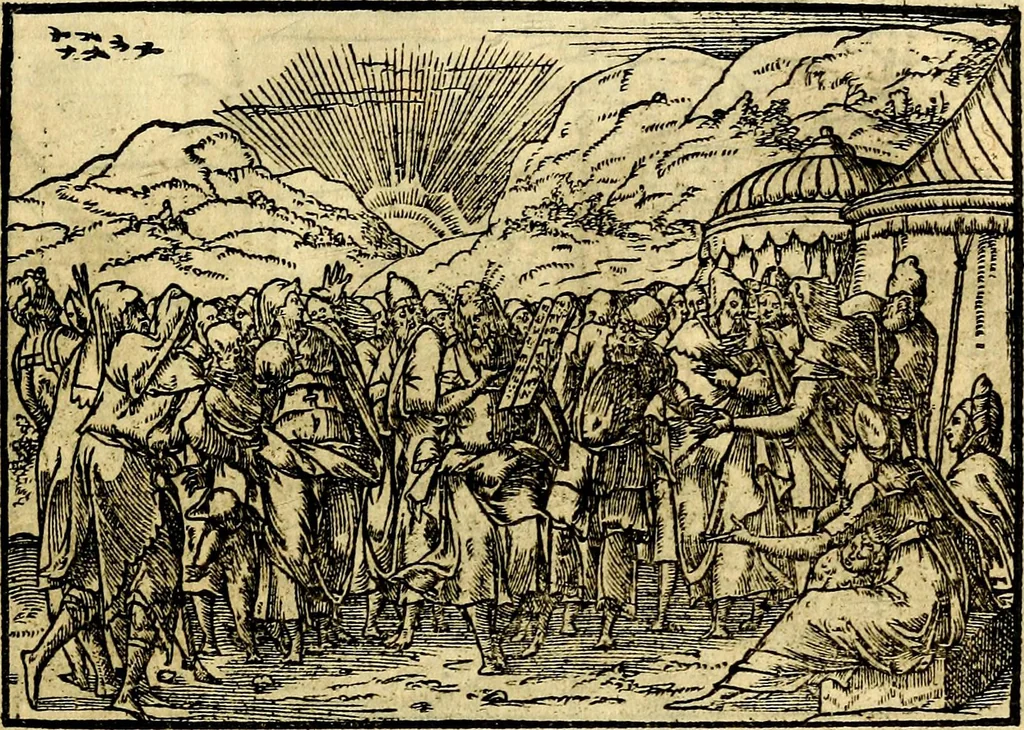 An illustration from Historiarvm memorabilivm ex Exodo, sequentibusq́ [] libris descriptio, 1558, leaf 74