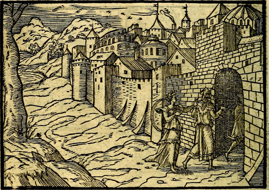 An illustration from Historiarvm memorabilivm ex Exodo, sequentibusq́ [] libris descriptio, 1558, leaf 93