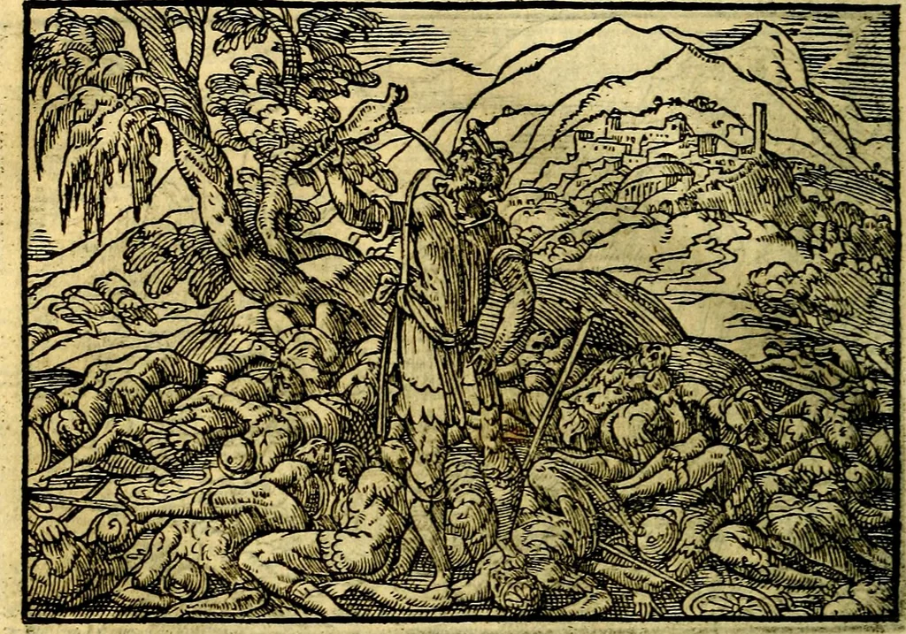 An illustration from Historiarvm memorabilivm ex Exodo, sequentibusq́ [] libris descriptio, 1558, leaf 99