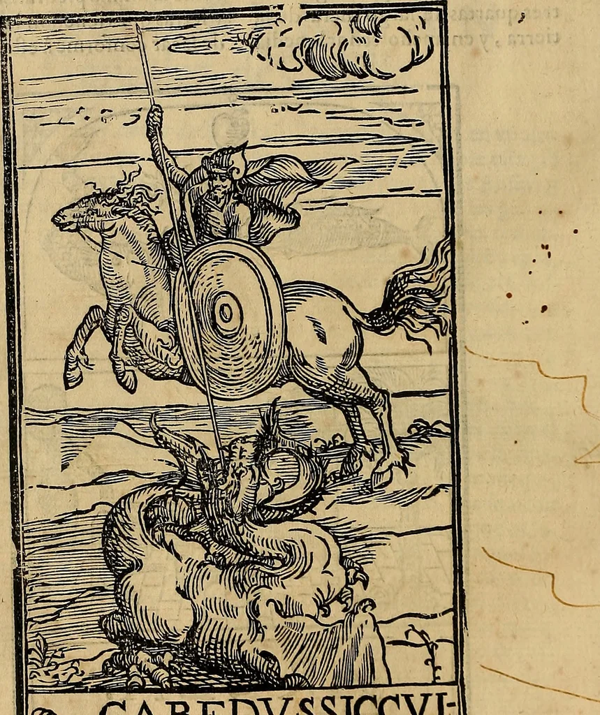 An illustration from Historias de idacio obispo : qve escrivio poco antes qve España se perdiese. De Isidoro, Obispo de Badajoz ... De Sebastiano, Obispo de Salamanca ... De Sampiro, Obispo de Astorga ... De Pelagio, Obispo de Ouiedo ... Nunca hasta agora impressas, con otras notas tocantes a estas historias, y reyes dellas., 1615, leaf 295