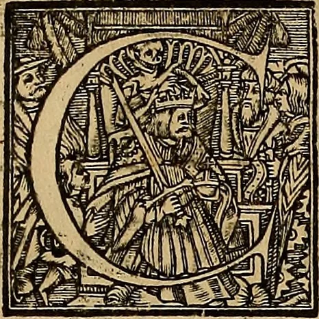 An illustration from Historias de idacio obispo : qve escrivio poco antes qve España se perdiese. De Isidoro, Obispo de Badajoz ... De Sebastiano, Obispo de Salamanca ... De Sampiro, Obispo de Astorga ... De Pelagio, Obispo de Ouiedo ... Nunca hasta agora impressas, con otras notas tocantes a estas historias, y reyes dellas., 1615, leaf 56