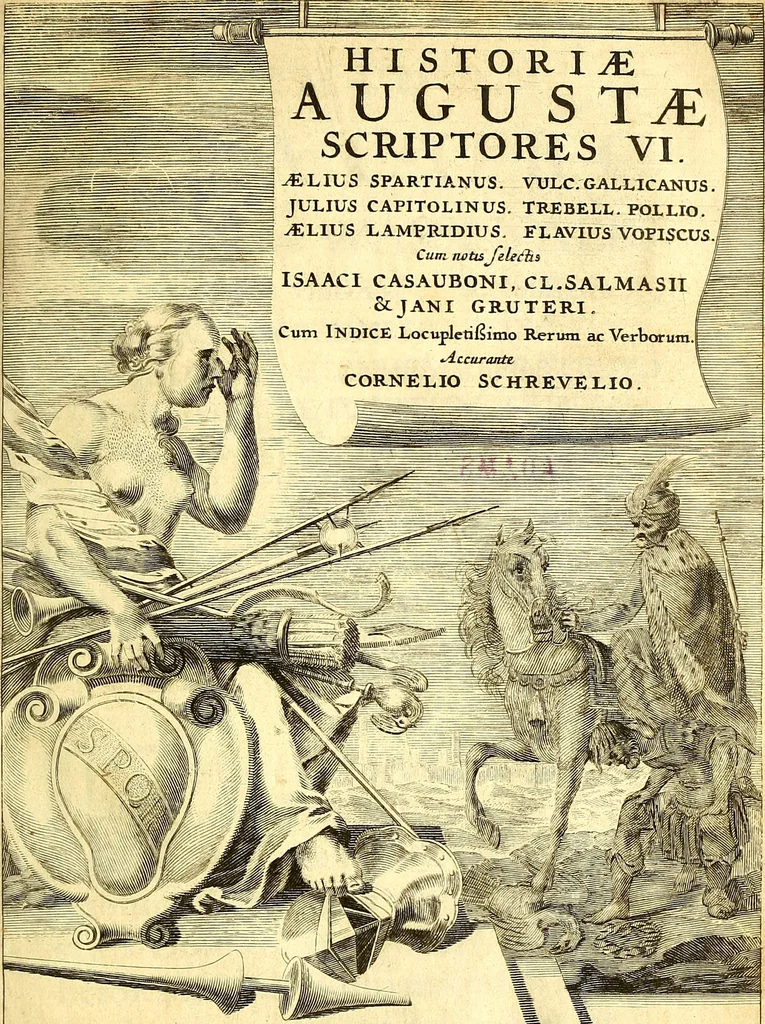 An illustration from Historiæ Augustæ scriptores VI : Ælius Spartianus. Vulc. Gallicanus. Julius Capitolinus. Trebell. Pollio. Ælius Lampridius. Flavius Vopiscus, 1661, leaf 6