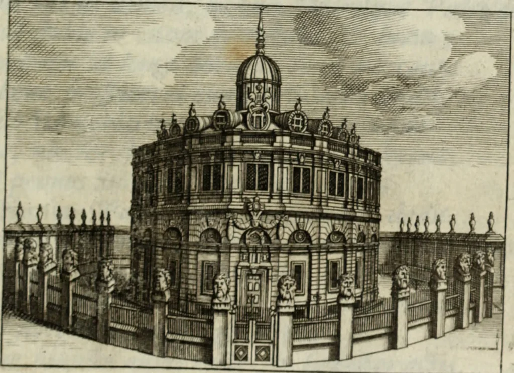 An illustration from Historica descriptio complectens vitam, ac res gestas beatissimi viri Gulielmi Wicami .., 1690, leaf 6