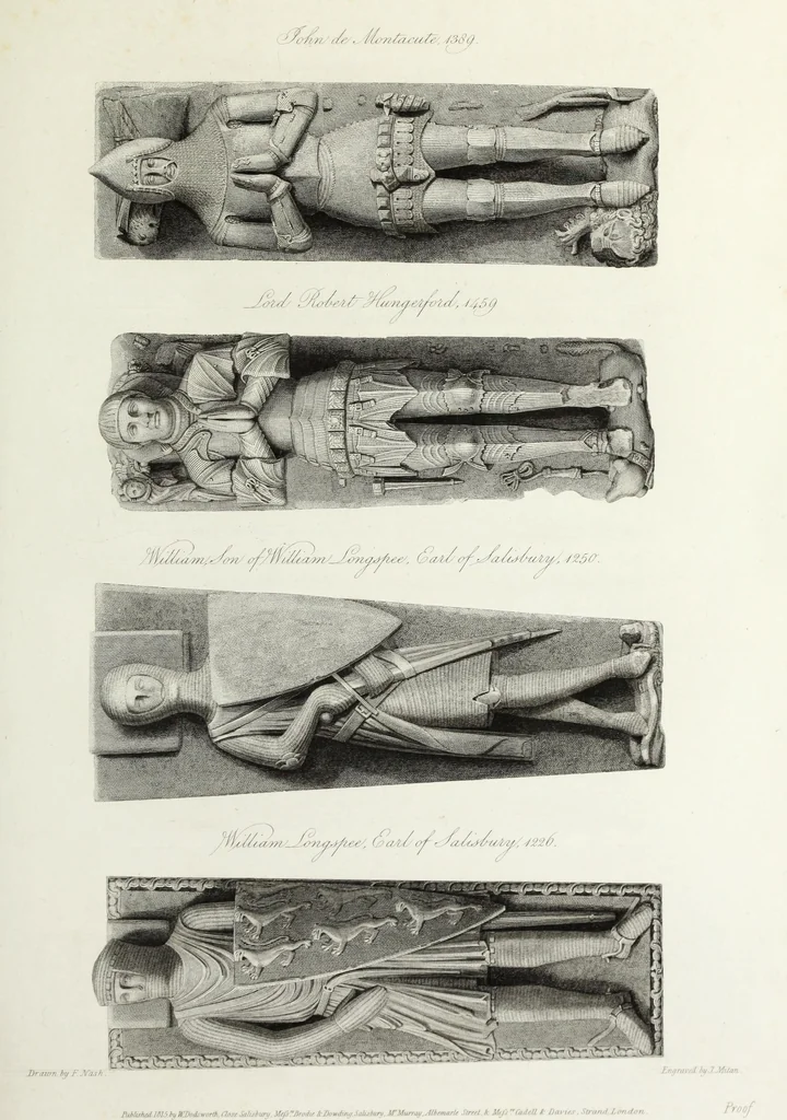 An illustration from An historical account of the Episcopal see, and cathedral church, of Sarum, or Salisbury : comprising biographical notices of the bishops : the history of the establishment, from the earliest period : and a description of the monuments : illustrated with engravings, 1814, leaf 244