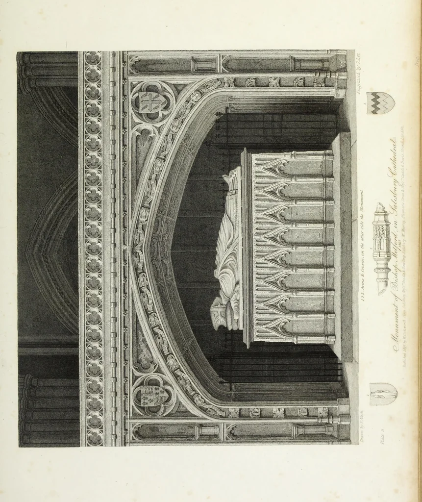 An illustration from An historical account of the Episcopal see, and cathedral church, of Sarum, or Salisbury : comprising biographical notices of the bishops : the history of the establishment, from the earliest period : and a description of the monuments : illustrated with engravings, 1814, leaf 276