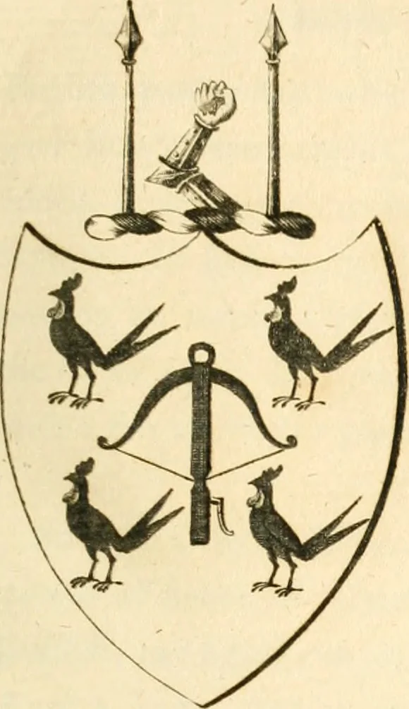 An illustration from Historical anecdotes of heraldry and chivalry : tending to shew the origin of many English and foreign coats of arms, circumstances and customs, 1795, leaf 18