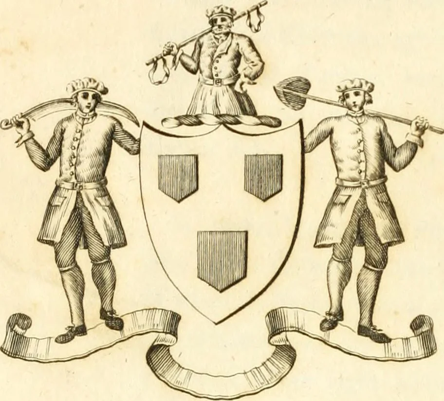 An illustration from Historical anecdotes of heraldry and chivalry : tending to shew the origin of many English and foreign coats of arms, circumstances and customs, 1795, leaf 77
