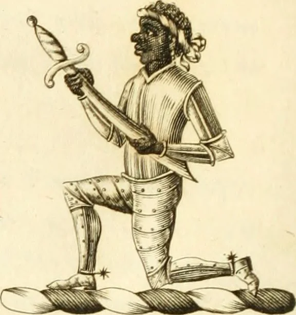 An illustration from Historical anecdotes of heraldry and chivalry : tending to shew the origin of many English and foreign coats of arms, circumstances and customs, 1795, leaf 77