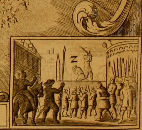 An illustration from Historical collections of private passages of state : weighty matters in law. Remarkable proceedings in five Parliaments. Beginning the sixteenth year of King James, anno 1618. And ending the fifth year of King Charls, anno 1629, 1682, leaf 35