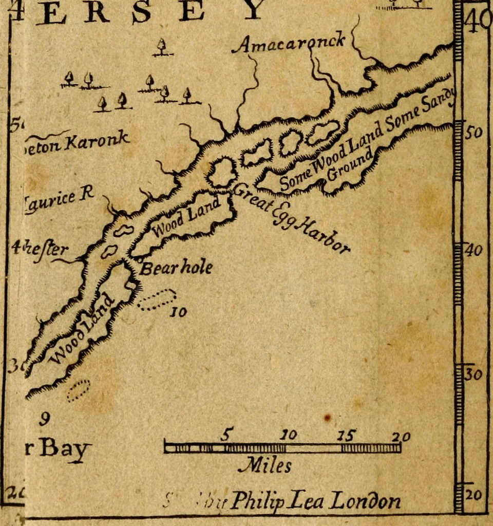 An illustration from An historical and geographical account of the province and country of Pensilvania; and of West-New-Jersey in America. The richness of the soil, the sweetness of the situation, the wholesomeness of the air, the navigable rivers, and others, the prodigious encrease of corn, the flourishing condition of the city of Philadelphia, with the stately buildings, and other improvements there. The strange creatures, as birds, beasts, fishes,and fowls, with the several sorts of minerals, purging waters, and stones, lately discovered. The natives, aborogmes [!] their language, religion, laws, and customs; the first planters, the Dutch, Sweeds, and English, with the number of its inhabitants; as also a touch upon George Keith's new religion, in his second change since he left the Quakers. With a map of both countries, 1698, leaf 9