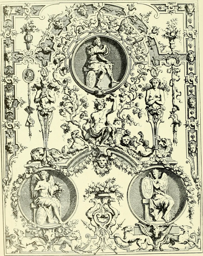 An illustration from An historical guide to French interiors, furniture, decoration, woodwork & allied arts during the last half of the seventeenth century, the whole of the eighteenth century, and the earlier part of the nineteenth, 1903, leaf 103