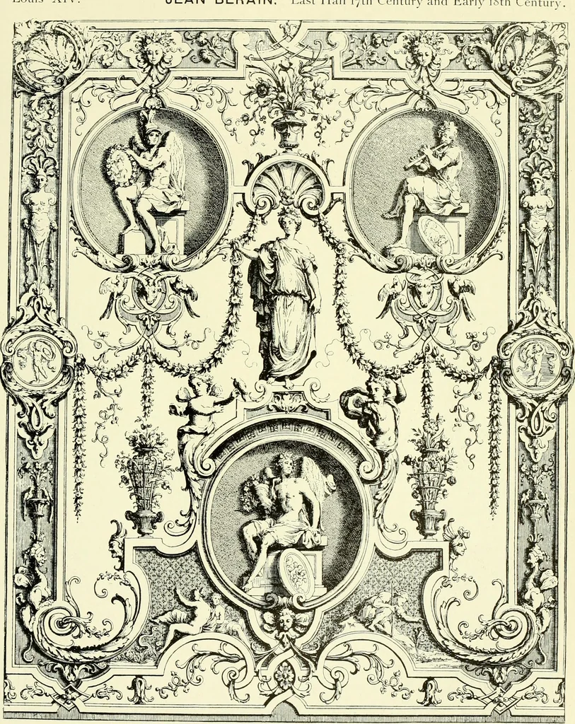 An illustration from An historical guide to French interiors, furniture, decoration, woodwork & allied arts during the last half of the seventeenth century, the whole of the eighteenth century, and the earlier part of the nineteenth, 1903, leaf 104