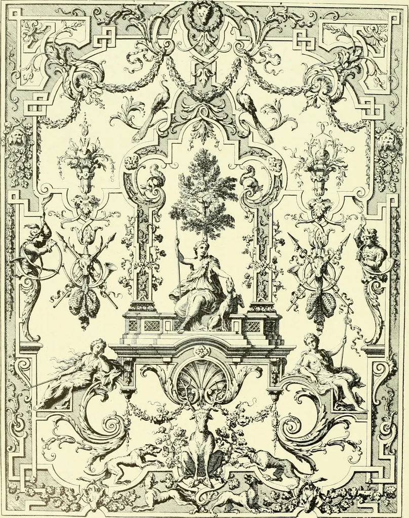 An illustration from An historical guide to French interiors, furniture, decoration, woodwork & allied arts during the last half of the seventeenth century, the whole of the eighteenth century, and the earlier part of the nineteenth, 1903, leaf 105