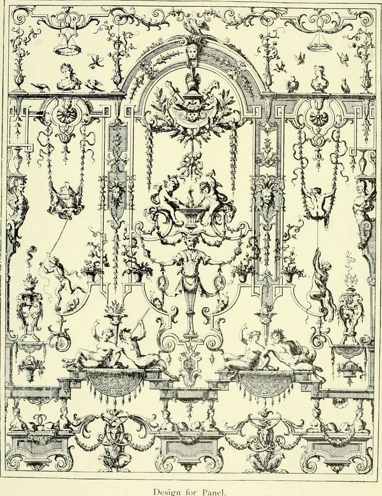 An illustration from An historical guide to French interiors, furniture, decoration, woodwork & allied arts during the last half of the seventeenth century, the whole of the eighteenth century, and the earlier part of the nineteenth, 1903, leaf 108