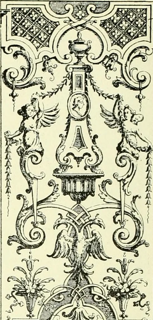 An illustration from An historical guide to French interiors, furniture, decoration, woodwork & allied arts during the last half of the seventeenth century, the whole of the eighteenth century, and the earlier part of the nineteenth, 1903, leaf 117