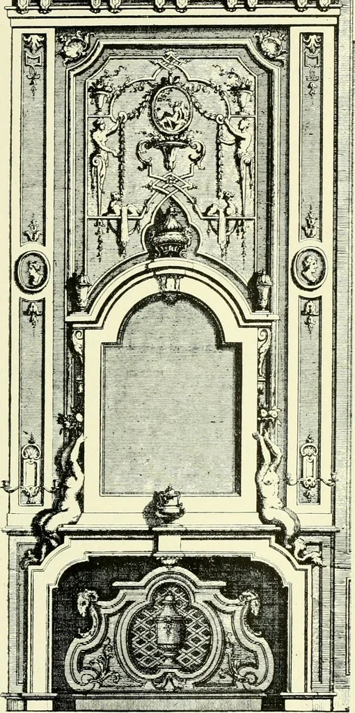 An illustration from An historical guide to French interiors, furniture, decoration, woodwork & allied arts during the last half of the seventeenth century, the whole of the eighteenth century, and the earlier part of the nineteenth, 1903, leaf 118