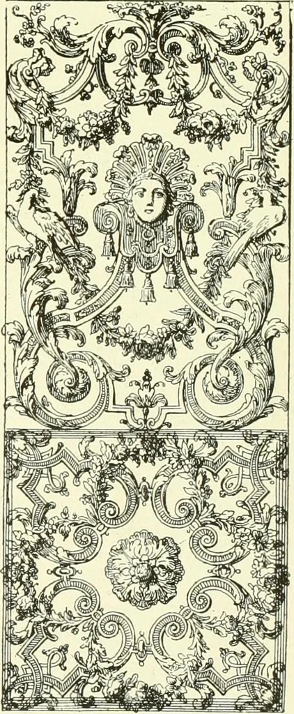 An illustration from An historical guide to French interiors, furniture, decoration, woodwork & allied arts during the last half of the seventeenth century, the whole of the eighteenth century, and the earlier part of the nineteenth, 1903, leaf 122