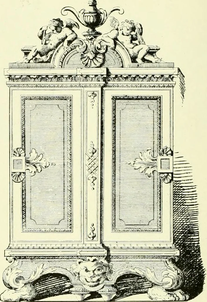 An illustration from An historical guide to French interiors, furniture, decoration, woodwork & allied arts during the last half of the seventeenth century, the whole of the eighteenth century, and the earlier part of the nineteenth, 1903, leaf 161