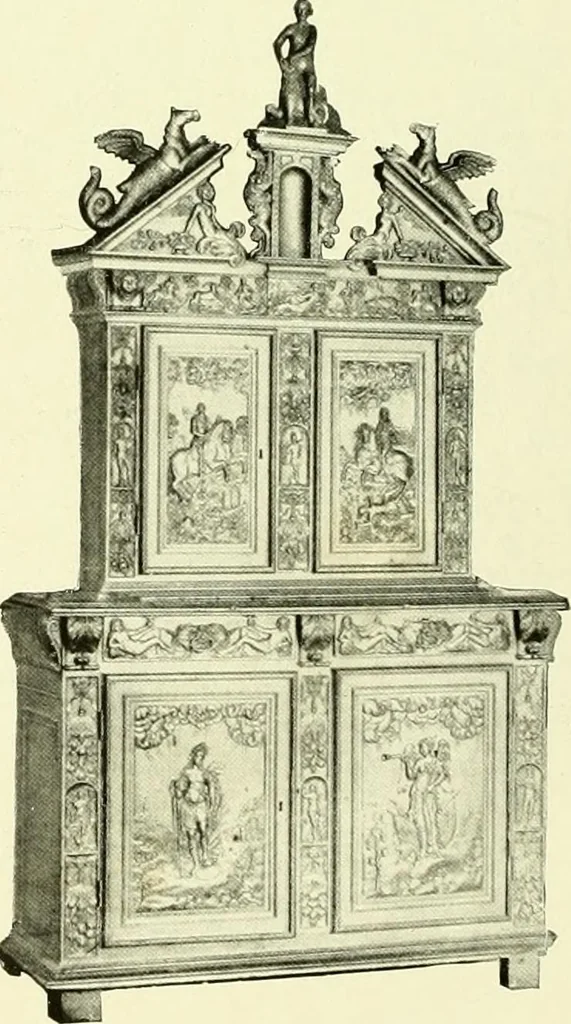 An illustration from An historical guide to French interiors, furniture, decoration, woodwork & allied arts during the last half of the seventeenth century, the whole of the eighteenth century, and the earlier part of the nineteenth, 1903, leaf 17