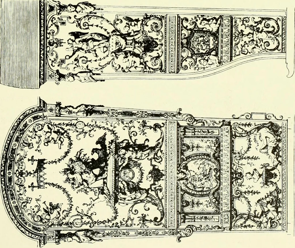 An illustration from An historical guide to French interiors, furniture, decoration, woodwork & allied arts during the last half of the seventeenth century, the whole of the eighteenth century, and the earlier part of the nineteenth, 1903, leaf 184